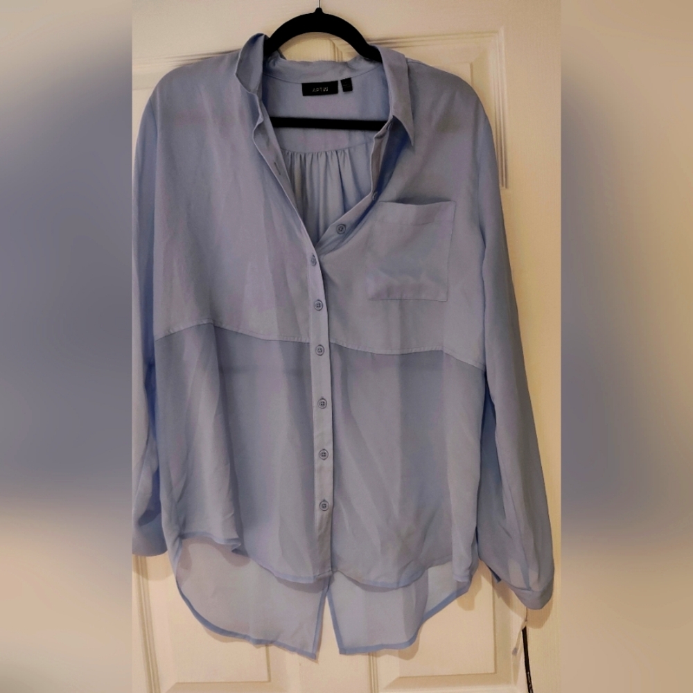 Brand new with tags! Light blue Apt. 9 sheer button-down blouse, size Large
